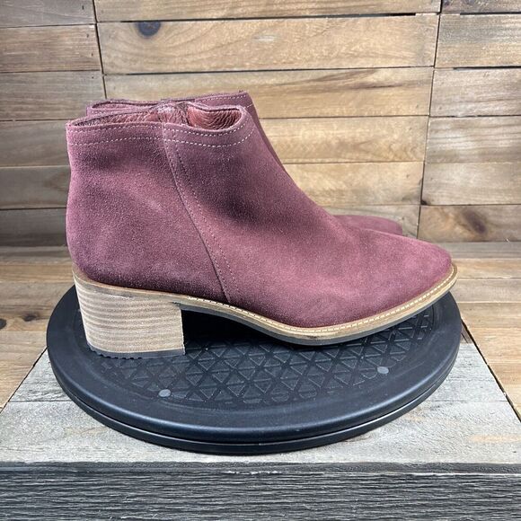 Ecco Shape Sartorelle Shoe Womens Sz 6.5 Red Suede Zip Stacked Heel Ankle Bootie - Picture 1 of 10